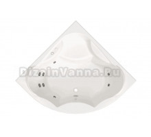 Акриловая ванна Radomir Сандра Стандарт 150x150 см, угловая, пристенная, с гидромассажем, белая, четверть круга, с каркасом, с экраном, с сиденьем, со сливом-переливом