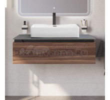 Тумба под раковину со столешницей Cezares Slider 100 подвесная, 1 ящик, дымчатый орех, со столешницей marmo nero opaco