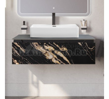 Тумба с раковиной Cezares Slider 100 подвесная, 1 ящик, черный фьюжн, со столешницей marmo nero opaco