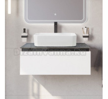 Тумба с раковиной Cezares Slider 80 подвесная, 1 ящик, bianco opaco, со столешницей marmo nero opaco