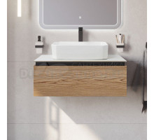 Тумба под раковину со столешницей Cezares Slider 80 подвесная, 1 ящик, дуб тангент, со столешницей bianco opaco
