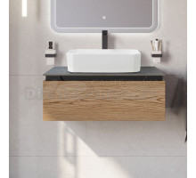 Тумба с раковиной Cezares Slider 80 подвесная, 1 ящик, дуб тангент, со столешницей marmo nero opaco