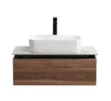 Тумба с раковиной Cezares Slider 80 подвесная, 1 ящик, дымчатый орех, со столешницей bianco opaco