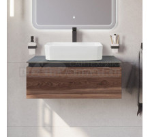 Тумба с раковиной Cezares Slider 80 подвесная, 1 ящик, дымчатый орех, со столешницей marmo nero opaco