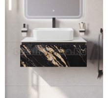 Тумба под раковину со столешницей Cezares Slider 80 подвесная, 1 ящик, черный фьюжн, со столешницей bianco opaco