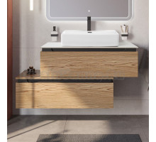 Тумба с раковиной Cezares Slider 100 подвесная, 2 ящика, дуб тангент, со столешницей bianco opaco