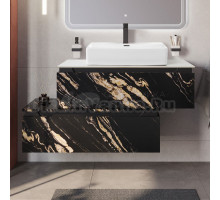 Тумба с раковиной Cezares Slider 100 подвесная, 2 ящика, черный фьюжн, со столешницей bianco opaco