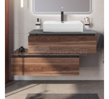 Тумба с раковиной Cezares Slider 100 подвесная, 2 ящика, дымчатый орех, со столешницей marmo nero opaco