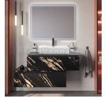 Мебель для ванной комнаты Cezares Slider 100 подвесная, 2 ящика, черный фьюжн, со столешницей marmo nero opaco