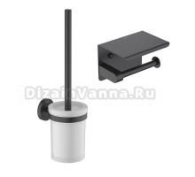 Набор Держатель AQUATEK Европа AQ4939MB с полкой для телефона, матовый черный + Ершик AQ4110MB матовый черный