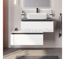 Тумба с раковиной Cezares Slider 80 подвесная, 2 ящика, bianco opaco, со столешницей marmo nero opaco