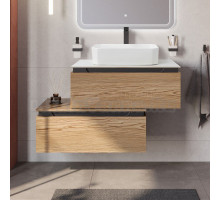 Тумба с раковиной Cezares Slider 80 подвесная, 2 ящика, дуб тангент, со столешницей bianco opaco