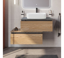 Тумба с раковиной Cezares Slider 80 подвесная, 2 ящика, дуб тангент, со столешницей marmo nero opaco