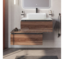 Тумба с раковиной Cezares Slider 80 подвесная, 2 ящика, дымчатый орех, со столешницей bianco opaco