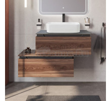 Тумба с раковиной Cezares Slider 80 подвесная, 2 ящика, дымчатый орех, со столешницей marmo nero opaco
