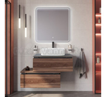 Мебель для ванной комнаты Cezares Slider 80 подвесная, 2 ящика, дымчатый орех, со столешницей marmo nero opaco