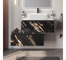 Тумба с раковиной Cezares Slider 80 подвесная, 2 ящика, черный фьюжн, со столешницей bianco opaco