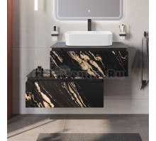 Тумба с раковиной Cezares Slider 80 подвесная, 2 ящика, черный фьюжн, со столешницей marmo nero opaco