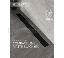 Душевой трап (лоток) BETTOSERB Compact Line Matte Black 65 см, решетка матовая черная, с сифоном, под плитку