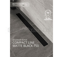 Душевой трап (лоток) BETTOSERB Compact Line Matte Black 75 см, решетка матовая черная, с сифоном, под плитку