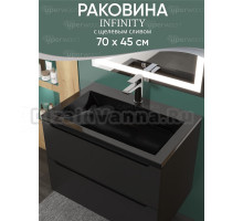 Мебельная раковина Uperwood Infinity 70 накладная, глянцевая черный, прямоугольная, литьевой мрамор, со скрытым сливом