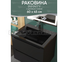 Мебельная раковина Uperwood Infinity 60 накладная, глянцевая черный, прямоугольная, литьевой мрамор, со скрытым сливом