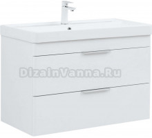 Тумба с раковиной Aquanet Ирис new 90 подвесная, 2 ящика, белая глянцевая