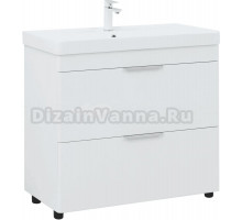 Тумба с раковиной Aquanet Ирис new 90 напольная, 2 ящика, белая глянцевая
