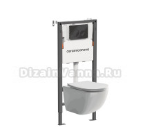 Комплект Ceramicanova Унитаз подвесной Forma CN3009 безободковый, с микролифтом + Инсталляция Balance CN121001MB с кнопкой Circle матовой черной