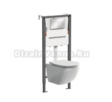 Комплект Ceramicanova Унитаз подвесной Forma CN3009 безободковый, с микролифтом + Инсталляция Balance CN121002CH с кнопкой Square глянцевый хром