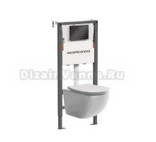 Комплект Ceramicanova Унитаз подвесной Forma CN3009 безободковый, с микролифтом + Инсталляция Balance CN121002MB с кнопкой Square матовой черной