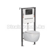 Комплект Ceramicanova Унитаз подвесной Play CN3001 безободковый, с микролифтом + Инсталляция Balance CN121001MB с кнопкой Circle матовой черной