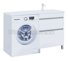 Тумба с раковиной Aquanet Вега 130 R напольная, под стиральную машину, белая глянцевая
