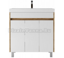 Тумба с раковиной Домино Karlo 80 напольная, дуб вотан, белая, раковина Classica