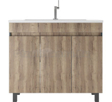 Тумба с раковиной Домино Dolche Dark 100 напольная, дуб галифакс табак, раковина Modul