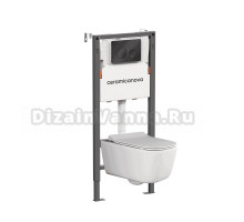 Комплект Ceramicanova Унитаз подвесной New Day CN3005 безободковый, с микролифтом + Инсталляция Balance CN121001MB с кнопкой Circle матовой черной