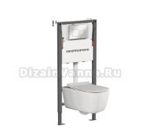 Комплект Ceramicanova Унитаз подвесной New Day CN3005 безободковый, с микролифтом + Инсталляция Balance CN121002CH с кнопкой Square глянцевый хром