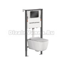 Комплект Ceramicanova Унитаз подвесной New Day CN3005 безободковый, с микролифтом + Инсталляция Balance CN121002MB с кнопкой Square матовой черной