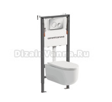 Комплект Ceramicanova Унитаз подвесной Ulma Rimless CN4006 безободковый, с микролифтом + Инсталляция Balance CN121001CH с кнопкой Circle глянцевый хром