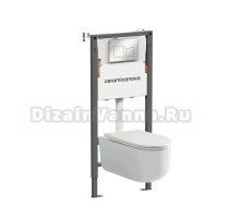 Комплект Ceramicanova Унитаз подвесной Ulma Rimless CN4006 безободковый, с микролифтом + Инсталляция Balance CN121002CH с кнопкой Square глянцевый хром