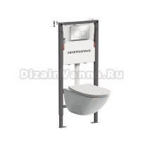 Комплект Ceramicanova Унитаз подвесной Mono CN1905 безободковый, с микролифтом + Инсталляция Balance CN121002CH с кнопкой Square глянцевый хром