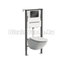 Комплект Ceramicanova Унитаз подвесной Mono CN1905 безободковый, с микролифтом + Инсталляция Balance CN121002MB с кнопкой Square матовой черной