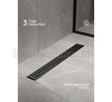 Душевой трап (лоток) РМС ТЛ03Ч 60х7 60 см, решетка матовая черная, с сифоном
