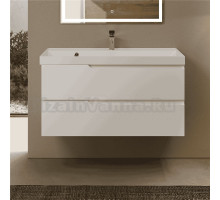 Тумба с раковиной AQUAme S3 100 подвесная, 2 ящика, белый глянец