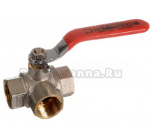 Шаровой кран TeRma RED 31064 трехходовой, L-образный, 3/4" ВР, ручка рычаг