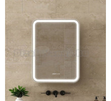 Зеркало-шкаф Art&Max Platino L 60, с подсветкой и диммером, часами и функцией антизапотевания, матовый серый