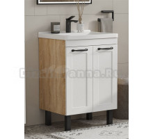 Тумба с раковиной EQUIL Lago 60.2D напольная, белый софт, дуб сонома