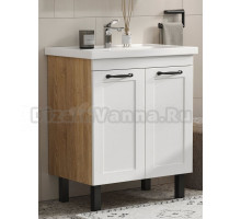 Тумба с раковиной EQUIL Lago 70.2D напольная, белый софт, дуб сонома