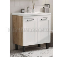 Тумба с раковиной EQUIL Lago 80.2D напольная, белый софт, дуб сонома