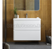 Тумба с раковиной Art&Max Sanremo 80 подвесная, 2 ящика, белая глянцевая